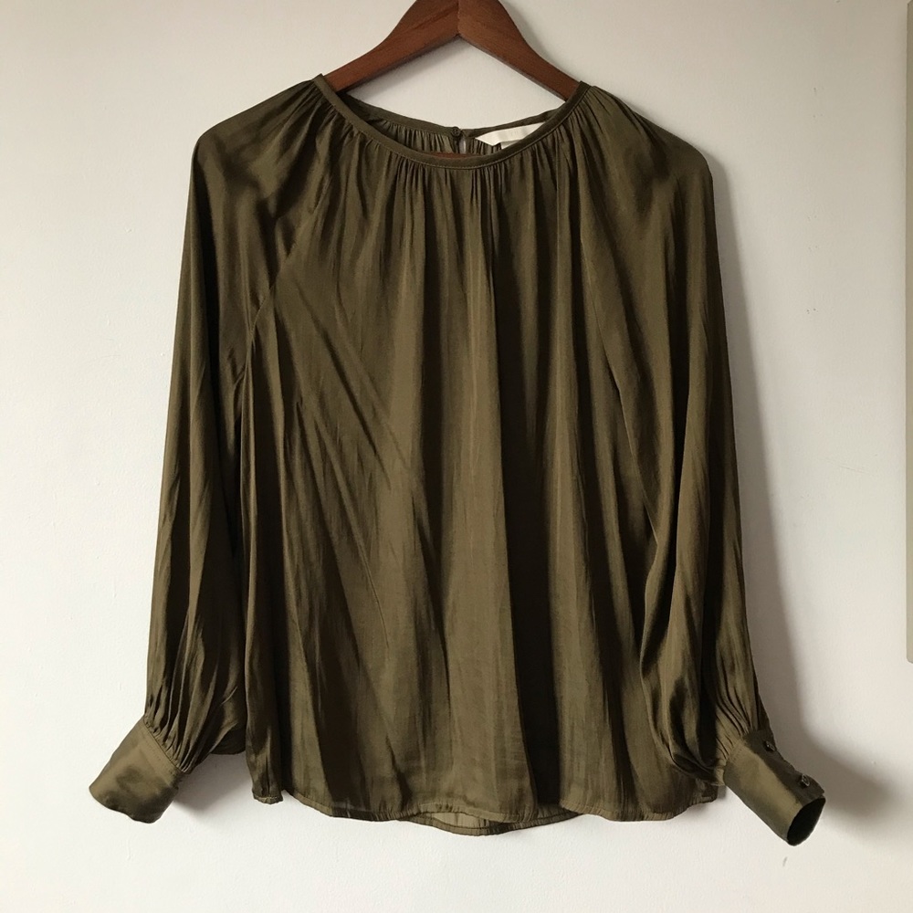 Olive Green Silky H&M Long Sleeve Top